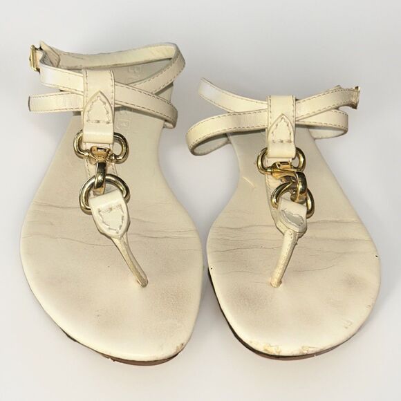 Burberry White Leather Gold Chain Link Thong Sandals Italy Women’s 35 US 5 - Picture 1 of 13
